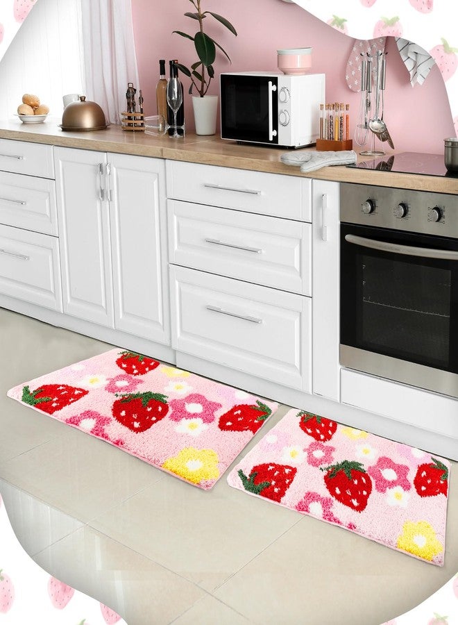 Drydiet Soft Strawberry Bathroom Rug Set - 2 Pieces (16" x 24" & 20" x 32") Non-Slip, Absorbent, Washable Bath Mats for Girls - Bathroom Decor and Doormat(Pink) - Image 4