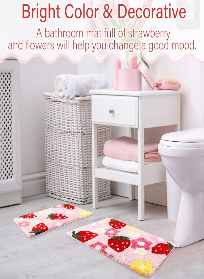 Drydiet Soft Strawberry Bathroom Rug Set - 2 Pieces (16" x 24" & 20" x 32") Non-Slip, Absorbent, Washable Bath Mats for Girls - Bathroom Decor and Doormat(Pink) - Image 5