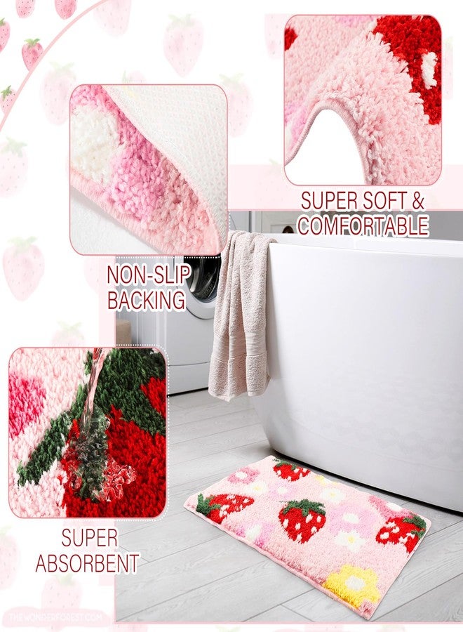 Drydiet Soft Strawberry Bathroom Rug Set - 2 Pieces (16" x 24" & 20" x 32") Non-Slip, Absorbent, Washable Bath Mats for Girls - Bathroom Decor and Doormat(Pink) - Image 3