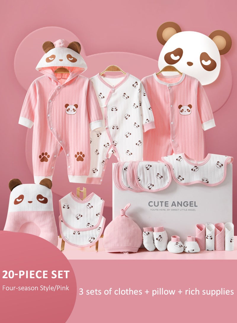 EzzySo طقم ملابس للأطفال حديثي الولادة 20 قطعة قطن من الفئة A هدية لأربعة مواسم مع بدلات وقبعات وأحذية - قاع قابل للضغط وخالي من العظام (وردي) - Image 1