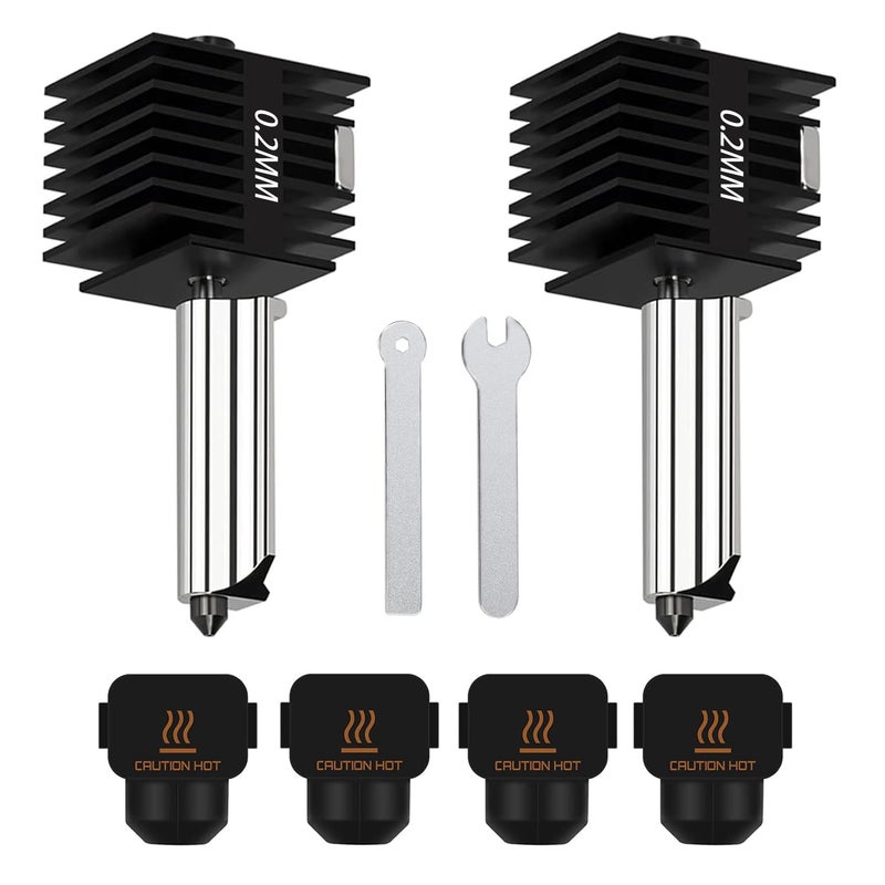 HzdaDeve مجموعة رأس الطباعة HzdaDeve 2 حزمة 0.2MM A1 Mini/A1 Hotend ترقية رأس الطباعة عالية الحرارة من الفولاذ المقسى مع 2 قطعة غطاء سيليكون لملحقات طابعة Bambu Lab 3D - Image 1