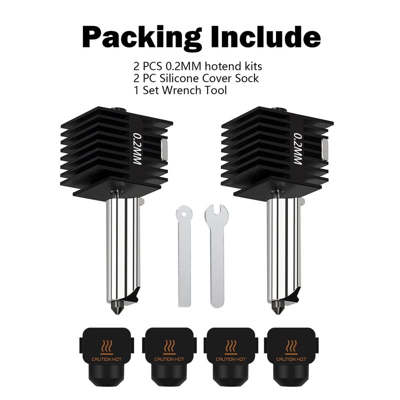 HzdaDeve مجموعة رأس الطباعة HzdaDeve 2 حزمة 0.2MM A1 Mini/A1 Hotend ترقية رأس الطباعة عالية الحرارة من الفولاذ المقسى مع 2 قطعة غطاء سيليكون لملحقات طابعة Bambu Lab 3D - Image 2