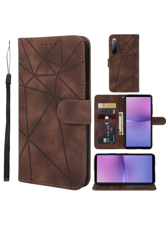 erorex Case For Sony Xperia 10 V Skin Feel Geometric Lines Leather Phone Case - Image 1