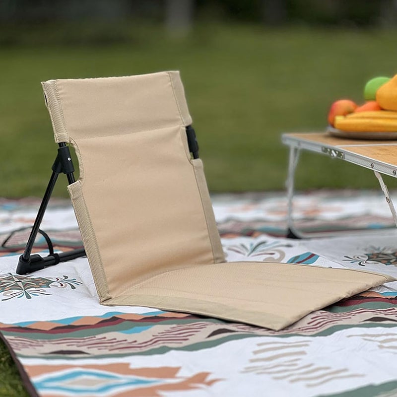 fannay Beach Lounger Chair, 600D Oxford Cloth Folding Beach Lounge Chair Compact Shoulder Strap with Back Support for Outdoor Activities (Khaki) - Image 2