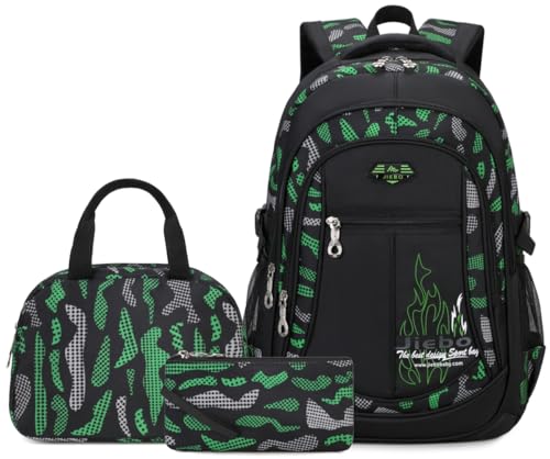 BABUN Boys Backpacks For Elementary Middle School Bookbag Set Kids Heavy Duty Durable Teenage Student Sturdy Waterproof (2-Green) - Image 1