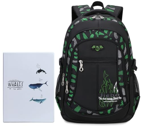 BABUN Boys Backpacks For Elementary Middle School Bookbag Set Kids Heavy Duty Durable Teenage Student Sturdy Waterproof (2-Green) - Image 3