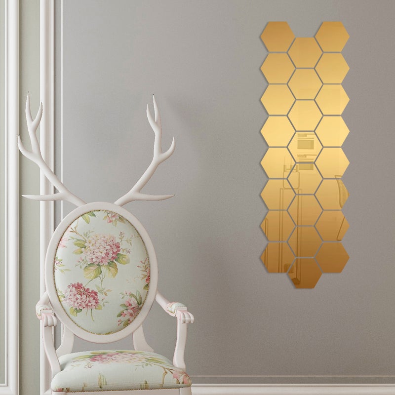 24PCS Hexagon Mirror Wall Stickers Removable Wall Decals Acrylic Decorative Mirror DIY Home Decorations for Bedroom Bathroom Living Room - Image 3