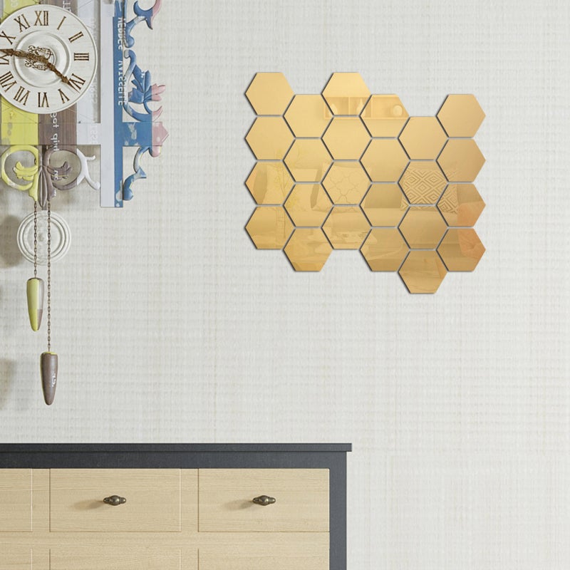 24PCS Hexagon Mirror Wall Stickers Removable Wall Decals Acrylic Decorative Mirror DIY Home Decorations for Bedroom Bathroom Living Room - Image 2