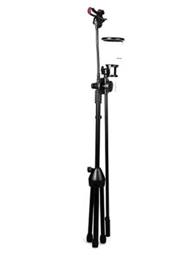 Tripod Floor Stand Kit Adjustable Telescopic Smartphone Holder compatible with Microphone/iPhone/Samsung Galaxy/Huawei/Xiaomi/HTC