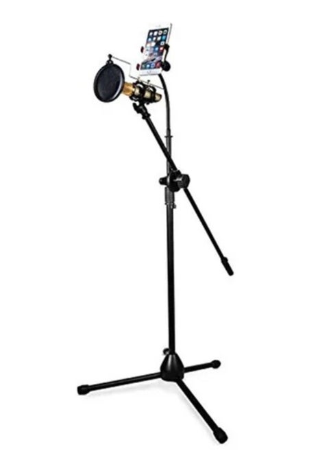 Tripod Floor Stand Kit Adjustable Telescopic Smartphone Holder compatible with Microphone/iPhone/Samsung Galaxy/Huawei/Xiaomi/HTC