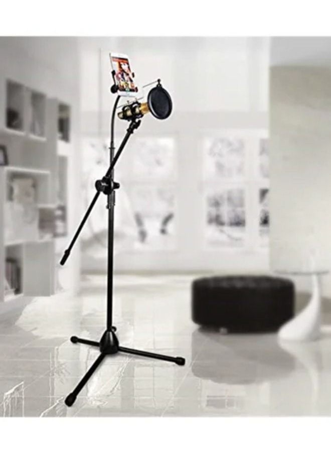 Tripod Floor Stand Kit Adjustable Telescopic Smartphone Holder compatible with Microphone/iPhone/Samsung Galaxy/Huawei/Xiaomi/HTC