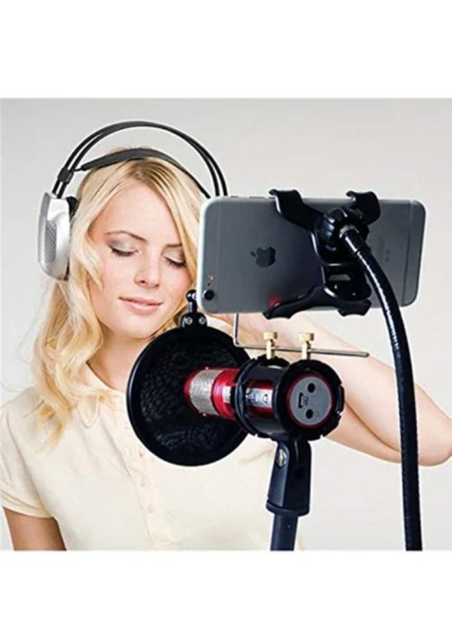 Tripod Floor Stand Kit Adjustable Telescopic Smartphone Holder compatible with Microphone/iPhone/Samsung Galaxy/Huawei/Xiaomi/HTC