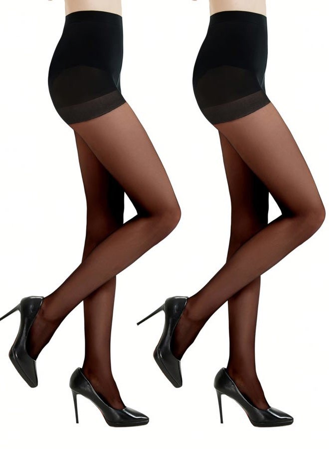 oeat 2 Pairs Women's Black Tights - 20D Silky Control Top Pantyhose for Reinforced Toes - Smooth & Durable, Black, X-Large - Image 1