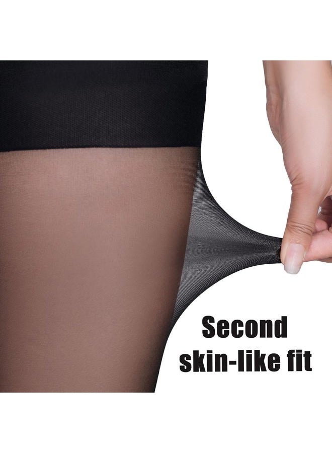 oeat 2 Pairs Women's Black Tights - 20D Silky Control Top Pantyhose for Reinforced Toes - Smooth & Durable, Black, X-Large - Image 2