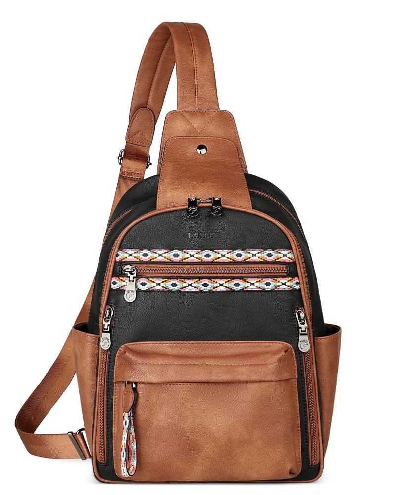 FADEON Large Sling Bag for Women, Leather Crossbody Purse Designer Anti Theft Sling Backpack, RFID Fanny Packs for Travel - Image 1