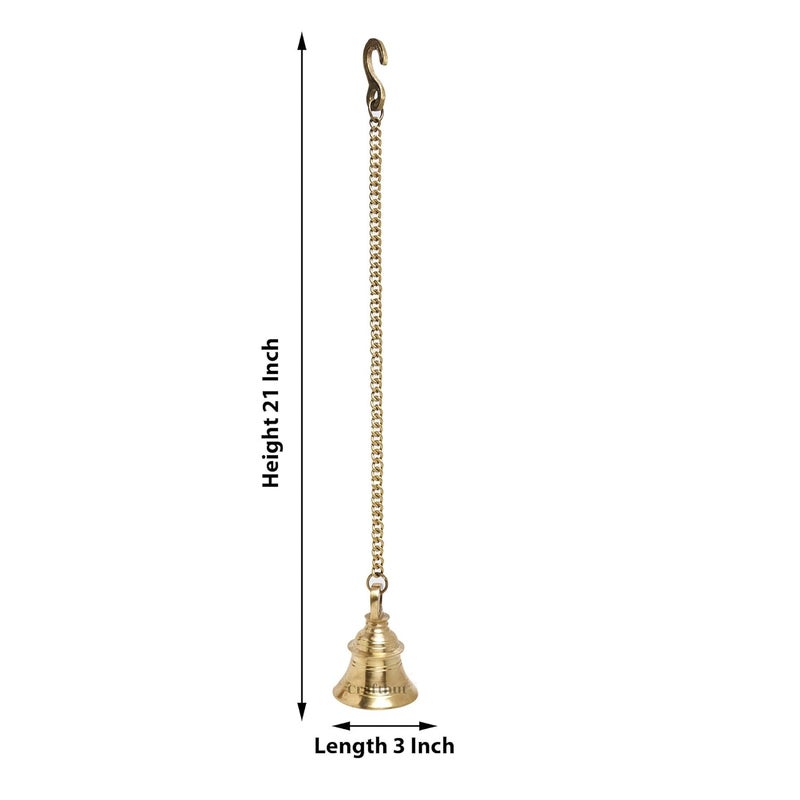 CRAFTHUT Beautiful Brass Hanging Bell with Chain for Temple Door Hallway Porch Or Balcony H 10 Cm - Image 4
