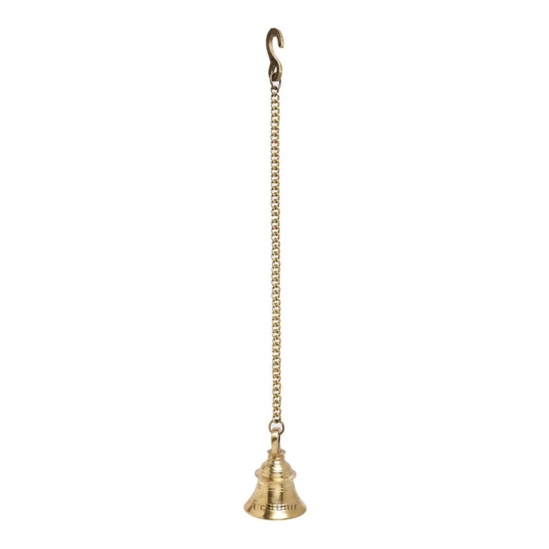 CRAFTHUT Beautiful Brass Hanging Bell with Chain for Temple Door Hallway Porch Or Balcony H 10 Cm - Image 2