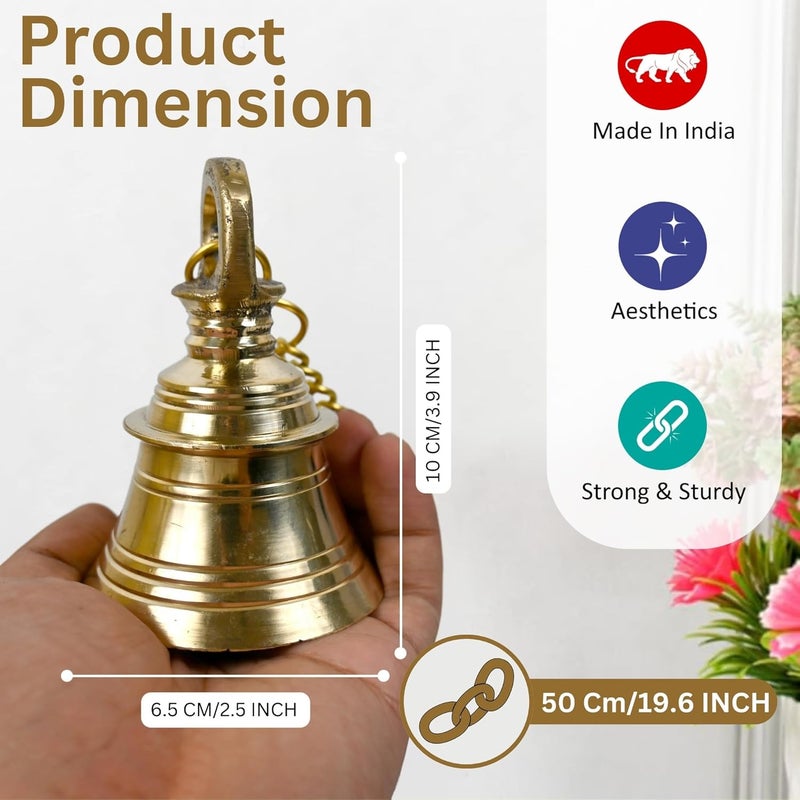 CRAFTHUT Beautiful Brass Hanging Bell with Chain for Temple Door Hallway Porch Or Balcony H 10 Cm - Image 5