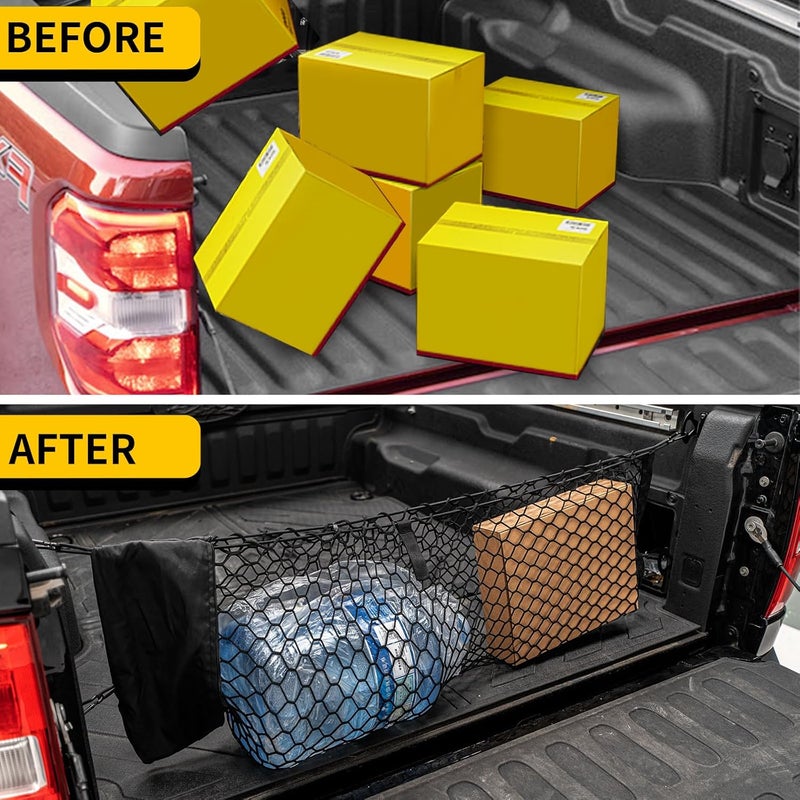 Maxzina High strength upgraded material Cargo Net Compatible with 2022-2025 Ford Maverick Truck Bed Cargo Net with Storage Bag 3.28'×1.15' Double Layer Envelope Style Dense Mesh Trunk Organizer for 2024 Maverick Exterior Accessories Multi-budget available picks - Image 2
