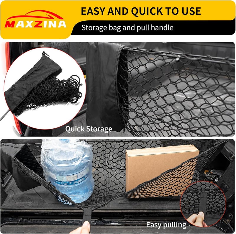 Maxzina High strength upgraded material Cargo Net Compatible with 2022-2025 Ford Maverick Truck Bed Cargo Net with Storage Bag 3.28'×1.15' Double Layer Envelope Style Dense Mesh Trunk Organizer for 2024 Maverick Exterior Accessories Multi-budget available picks - Image 5