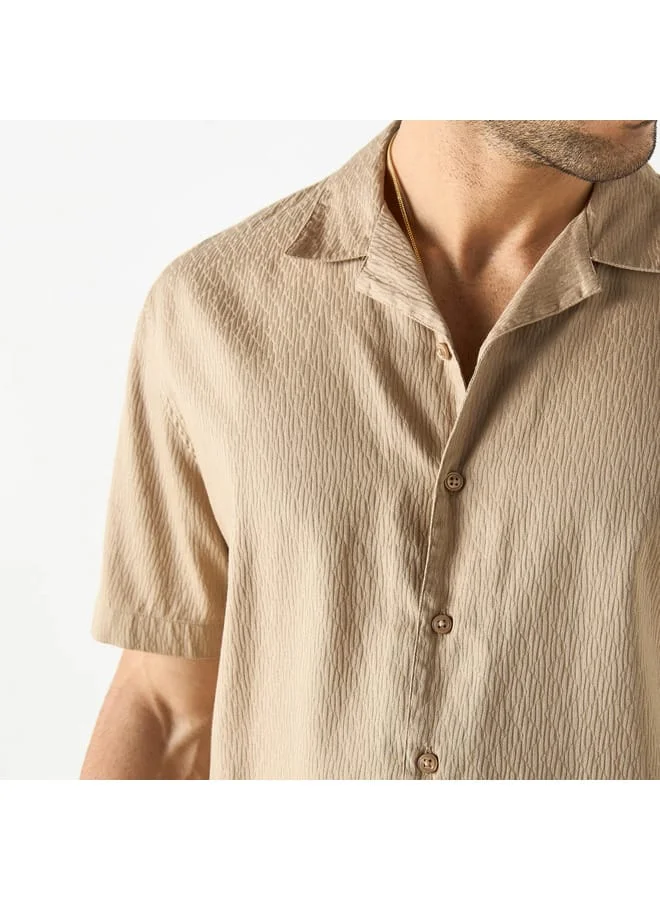 Iconic Iconic Textured Camp Collar Shirt with Short Sleeves