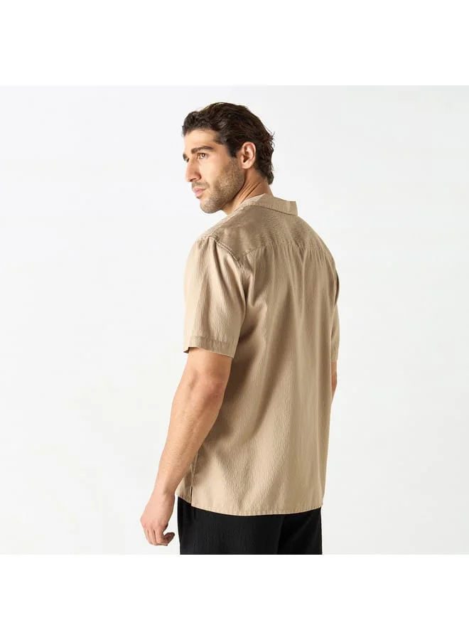 Iconic Iconic Textured Camp Collar Shirt with Short Sleeves