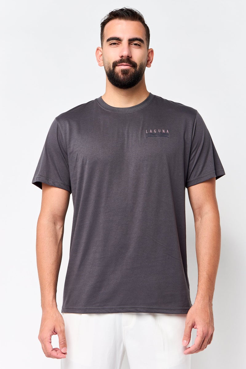 Laguna Men Regular Fit Embroidered Logo Short Sleeve T- Shirt, Dark Grey - Image 1