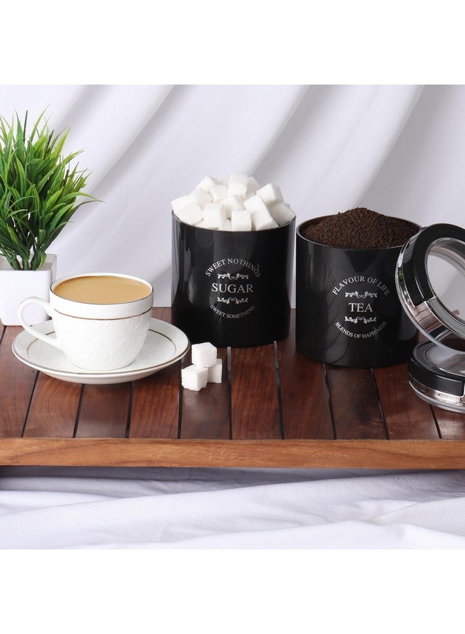 JAYPEE PLUS جايبي بلس كلاسيك حاويتان للشاي والسكر والقهوة | محكم الإغلاق 750 مل حاويات الشاي للمطبخ | قفل من مطاط السيليكون | حاوية مطبخ | قابلة للتكديس | تشطيب لامع | غطاء شفاف، أسود - Image 2