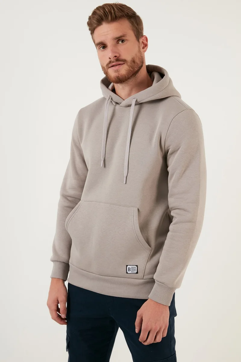 بوراتي Slim Fit Hooded Kangaroo Pocket Furry Soft Fleece Sweat Men's SWEAT 5905281