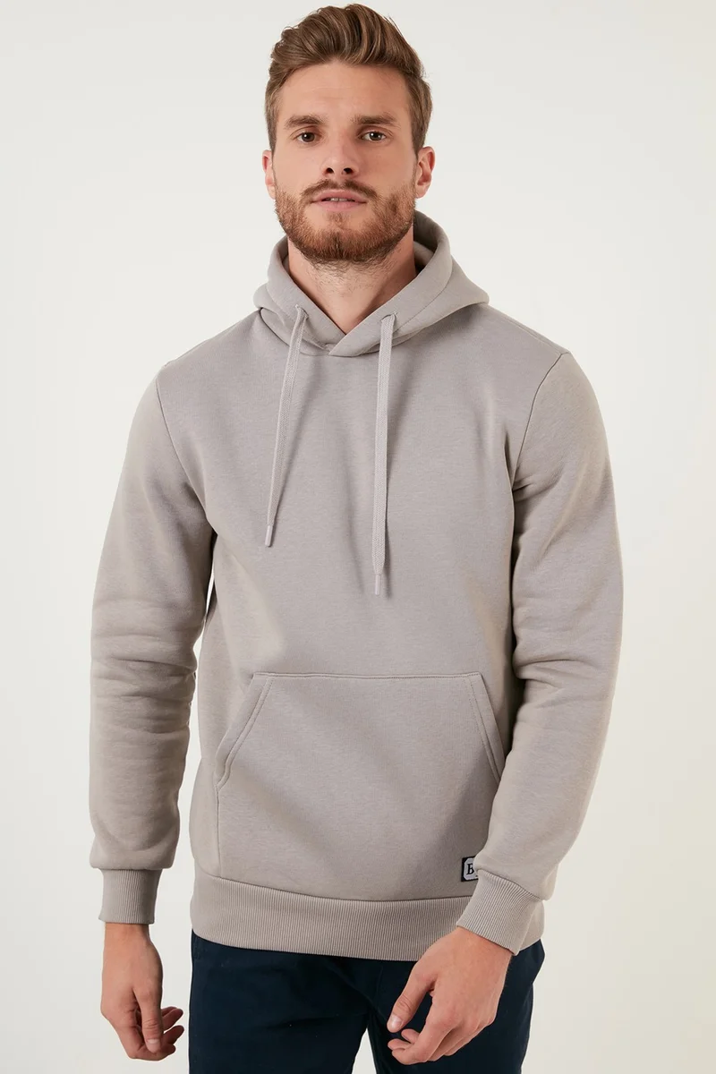 بوراتي Slim Fit Hooded Kangaroo Pocket Furry Soft Fleece Sweat Men's SWEAT 5905281