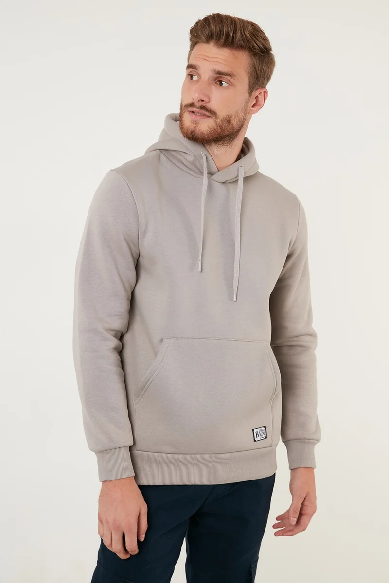 بوراتي Slim Fit Hooded Kangaroo Pocket Furry Soft Fleece Sweat Men's SWEAT 5905281
