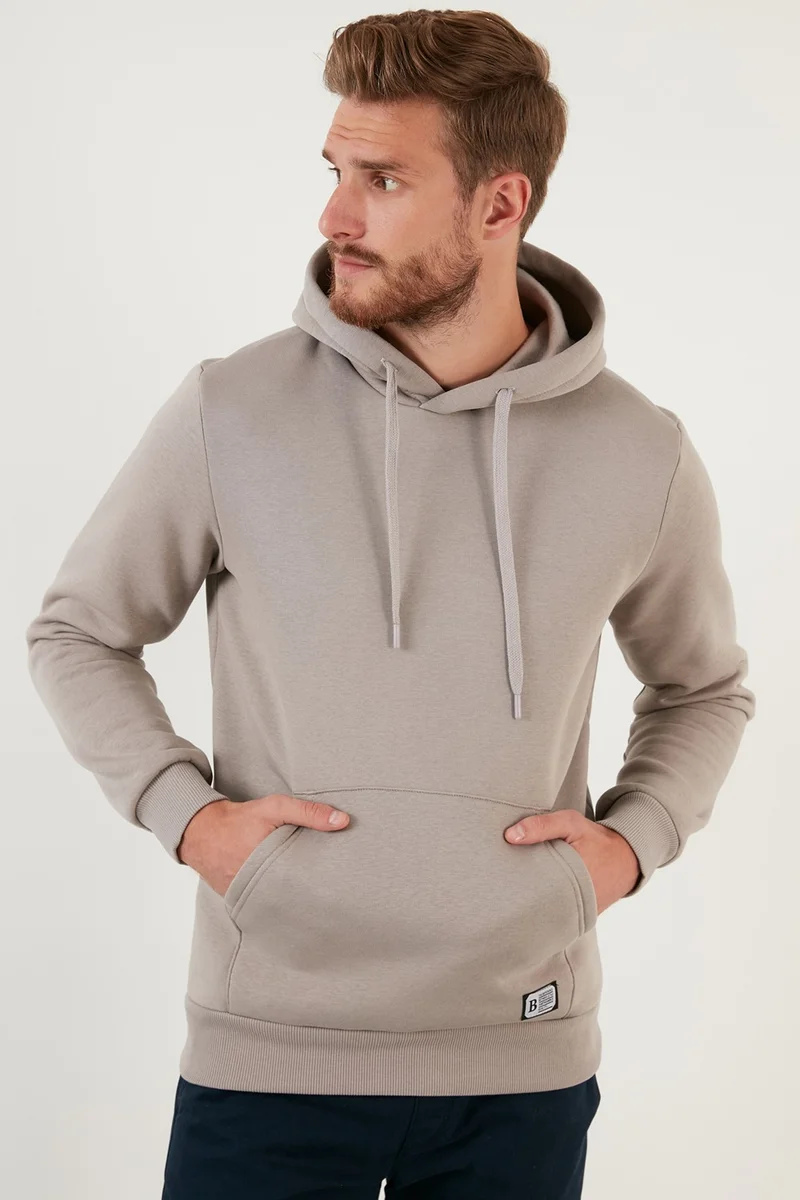 بوراتي Slim Fit Hooded Kangaroo Pocket Furry Soft Fleece Sweat Men's SWEAT 5905281