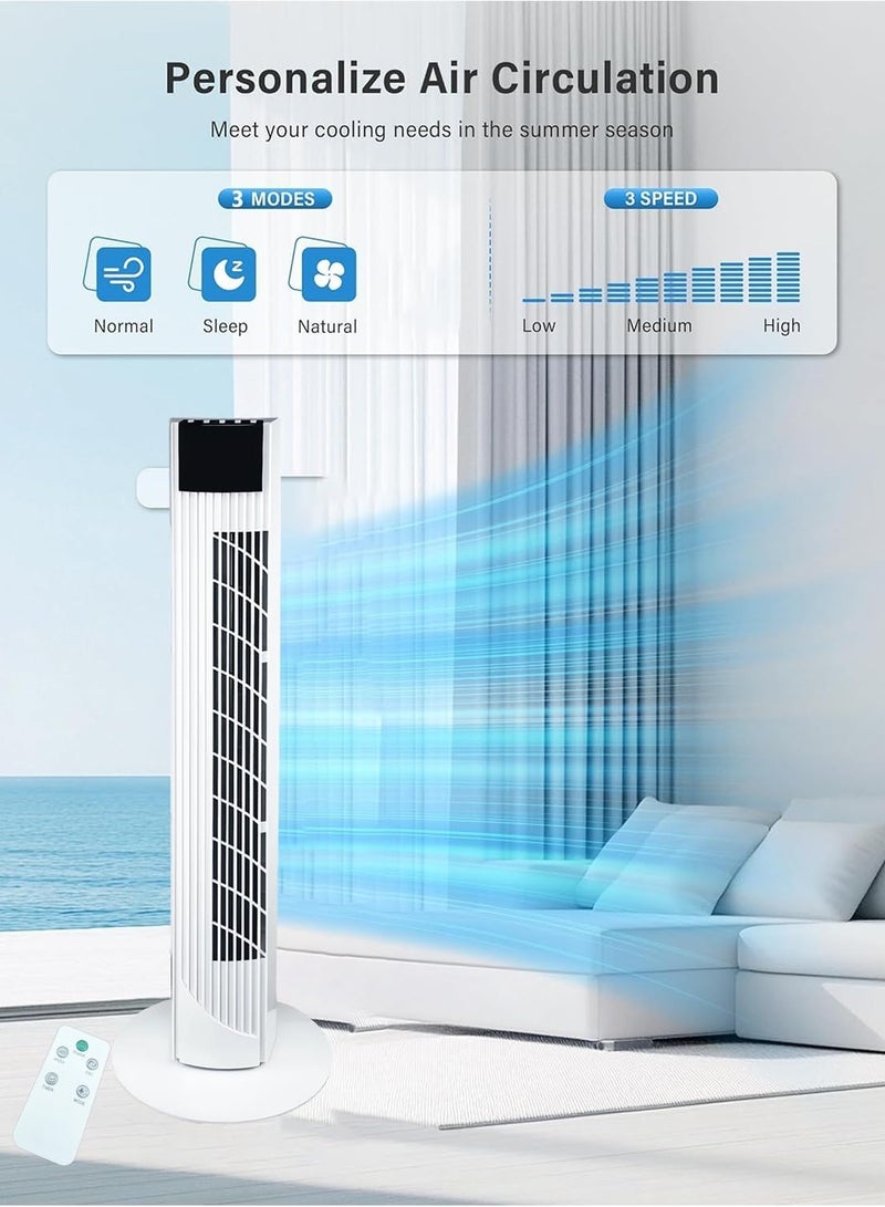 VUCATIN مروحة برجية مع جهاز تحكم عن بُعد، مروحة تبريد ٣٦ بوصة، ٣ سرعات، ٣ أوضاع، مؤقت رقمي من ساعة إلى ١٢ ساعة، مؤشر ضوئي LED، مراوح تذبذب ٩٠ درجة، مروحة كهربائية ذكية قوية موفرة للطاقة (أبيض) - Image 3