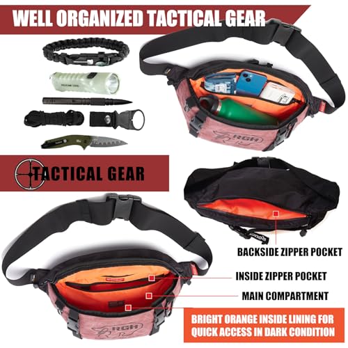 RE ROUGH ENOUGH Rough Enough Tactical Fanny Pack Crossbody Large Waist Bag for Men EDC Travel Hiking Fishing in Waxed Canvas Red, 4L - Image 5