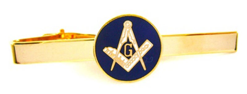 The Masonic Exchange New Brass & Blue Masonic Freemason Mason Tie Bar Clip - Image 1