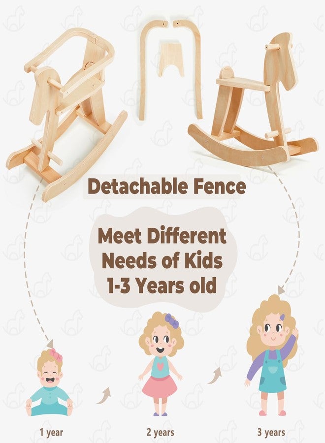 labebe - Wooden Rocking Horse, Baby Wooden Ride On Toys for 12M+, Classic Rocker Toy with Removable Fence, Toddler Riding Toy Indoor/Outdoor, Nursery Birthday Gift (Natural) - Image 5