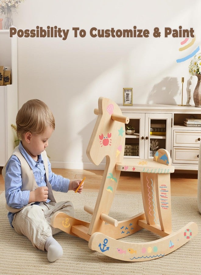 labebe - Wooden Rocking Horse, Baby Wooden Ride On Toys for 12M+, Classic Rocker Toy with Removable Fence, Toddler Riding Toy Indoor/Outdoor, Nursery Birthday Gift (Natural) - Image 2