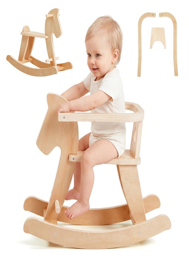 labebe - Wooden Rocking Horse, Baby Wooden Ride On Toys for 12M+, Classic Rocker Toy with Removable Fence, Toddler Riding Toy Indoor/Outdoor, Nursery Birthday Gift (Natural) - Image 1