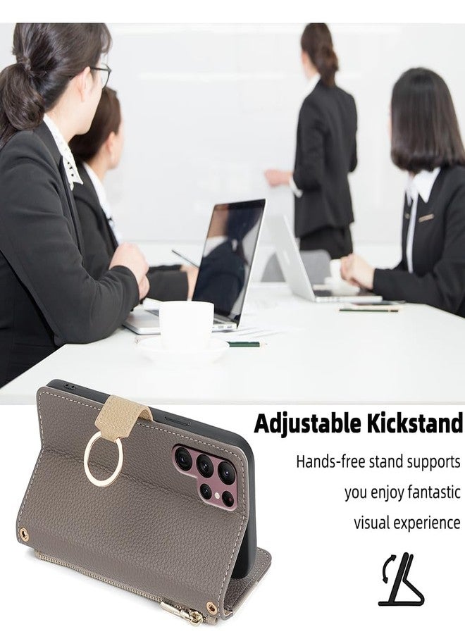 أسو ويش جراب هاتف Asuwish لهاتف سامسونج جالاكسي S22 ألترا 5G، غطاء محفظة مع واقي شاشة وغطاء قلاب عاكس، حامل بطاقات ائتمان، حزام كتف، حامل، هاتف S22ultra 22S S 22 S22ultra5g 6.8 رمادي - Image 5