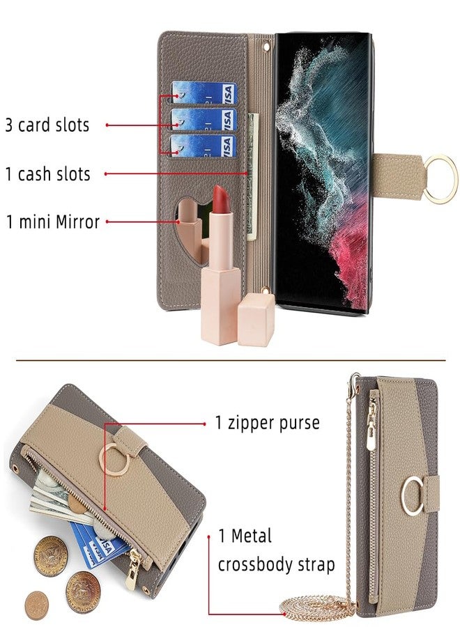 أسو ويش جراب هاتف Asuwish لهاتف سامسونج جالاكسي S22 ألترا 5G، غطاء محفظة مع واقي شاشة وغطاء قلاب عاكس، حامل بطاقات ائتمان، حزام كتف، حامل، هاتف S22ultra 22S S 22 S22ultra5g 6.8 رمادي - Image 2