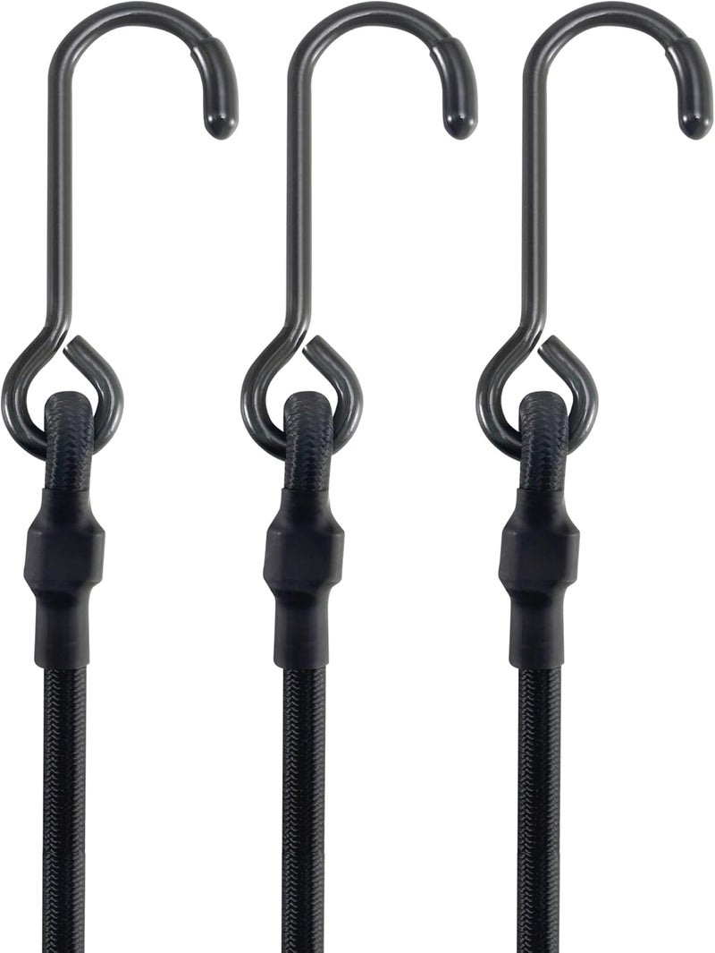LuckyStraps 180 Lbs Real Heavy Duty Bungee Cords with Rust Resistant Steel Hooks, 36 Inch Black Bungee Straps with 1.9x Stretch & UV Protection, Perfect for Camping, Tarps, Tent, Bike, Luggage (3 Pcs) Cost effective upgraded craftsmanship - Image 1
