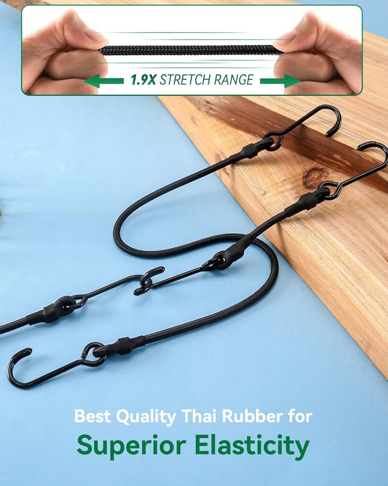 LuckyStraps 180 Lbs Real Heavy Duty Bungee Cords with Rust Resistant Steel Hooks, 36 Inch Black Bungee Straps with 1.9x Stretch & UV Protection, Perfect for Camping, Tarps, Tent, Bike, Luggage (3 Pcs) Cost effective upgraded craftsmanship - Image 4