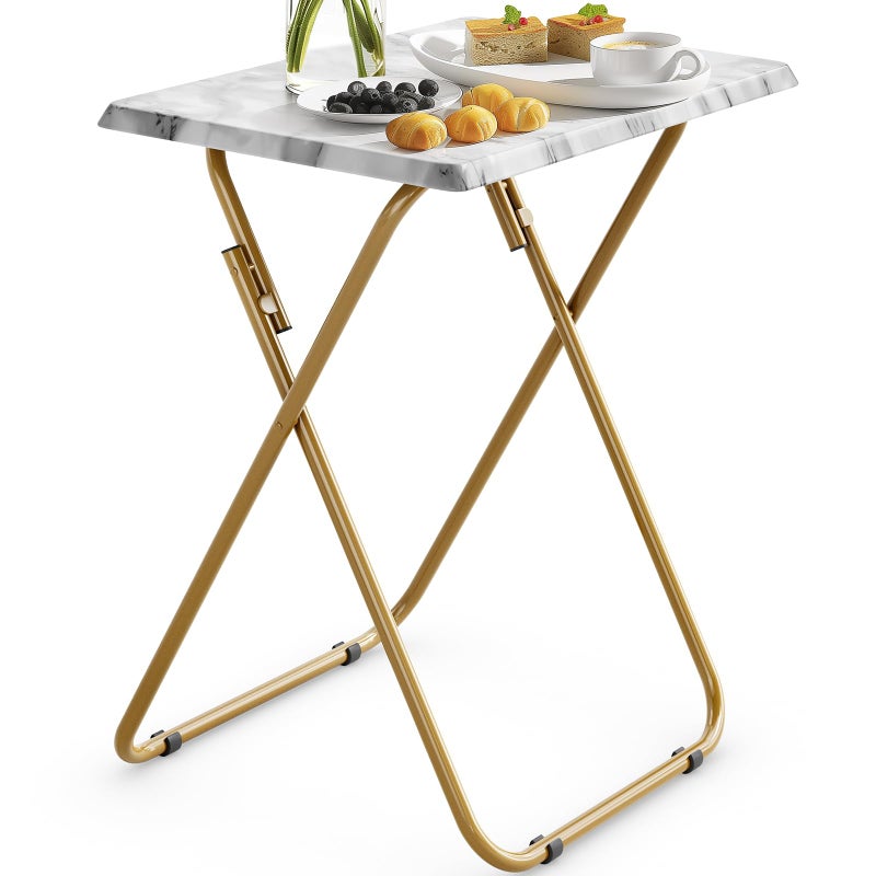 HUANUO Folding TV Tray Table -Stable Tray Table with No Assembly Required, TV Dinner Tray for Eating, Foldable Snack Tables for Bed & Sofa (Marbling) - Image 1