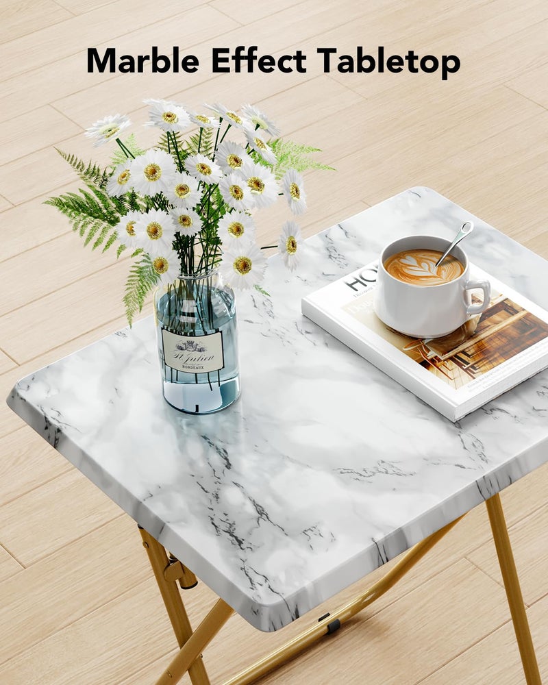 HUANUO Folding TV Tray Table -Stable Tray Table with No Assembly Required, TV Dinner Tray for Eating, Foldable Snack Tables for Bed & Sofa (Marbling) - Image 3