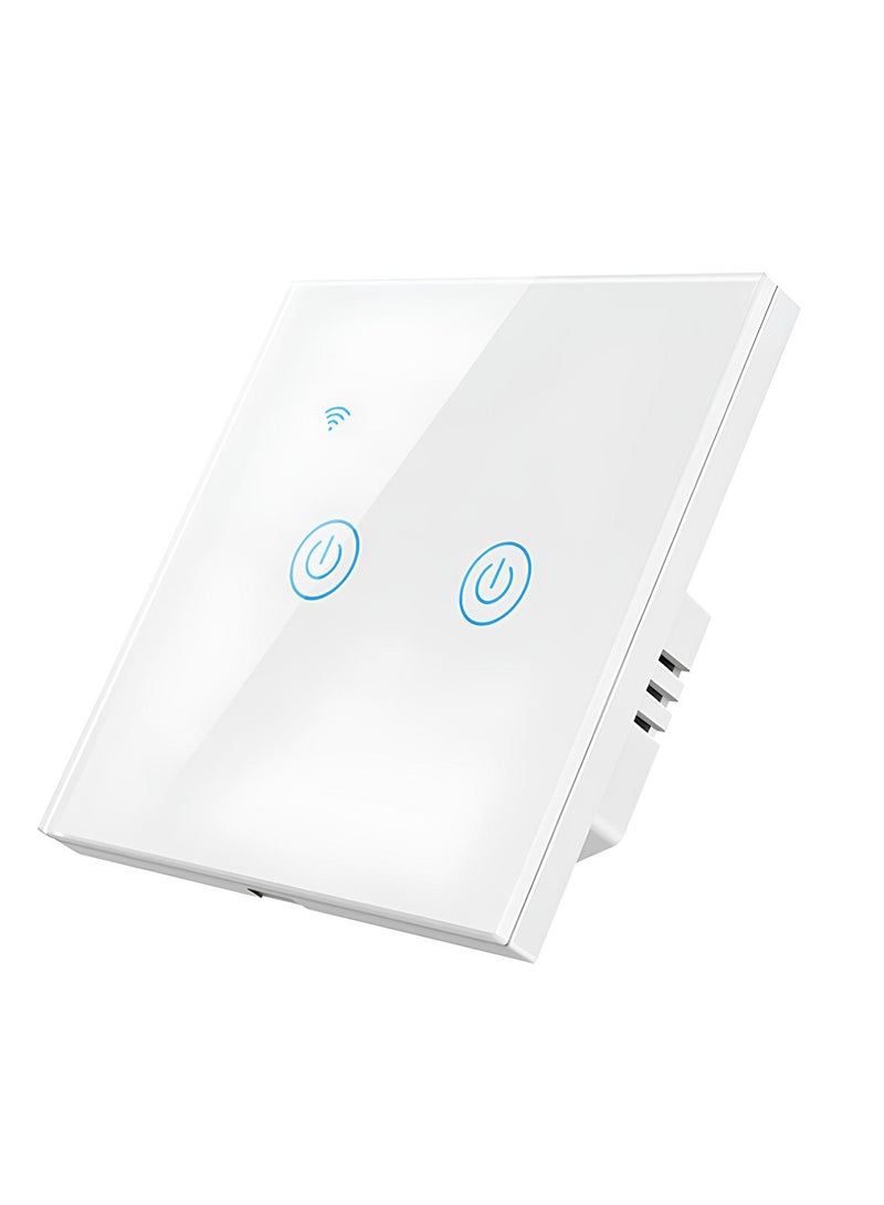 White 2 Gang WiFi Smart Wall Light Switch No Neutral Wire No Hub Required Google Home Alexa Compatible Touch App Remote Timing Voice Control - Image 1