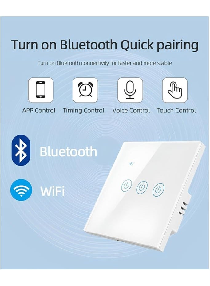 White 2 Gang WiFi Smart Wall Light Switch No Neutral Wire No Hub Required Google Home Alexa Compatible Touch App Remote Timing Voice Control - Image 2
