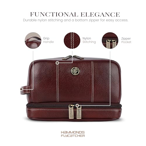 Hammonds Flycatcher Genuine Leather Toiletry Bag for Men and Women Cosmetic Organizer Bag, Travel Organizer Pouch, Shaving Kit Bag, Toiletry Pouch for Men with Multiple Pockets - Brown - Image 4