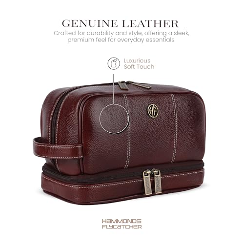Hammonds Flycatcher Genuine Leather Toiletry Bag for Men and Women Cosmetic Organizer Bag, Travel Organizer Pouch, Shaving Kit Bag, Toiletry Pouch for Men with Multiple Pockets - Brown - Image 2