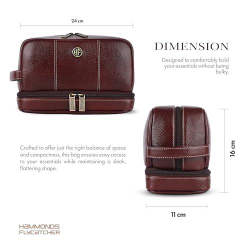 Hammonds Flycatcher Genuine Leather Toiletry Bag for Men and Women Cosmetic Organizer Bag, Travel Organizer Pouch, Shaving Kit Bag, Toiletry Pouch for Men with Multiple Pockets - Brown - Image 5
