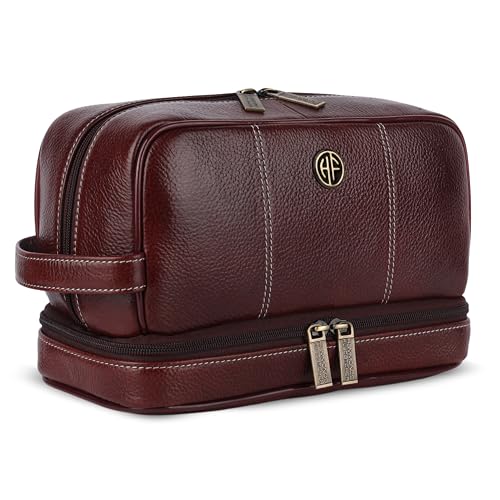 Hammonds Flycatcher Genuine Leather Toiletry Bag for Men and Women Cosmetic Organizer Bag, Travel Organizer Pouch, Shaving Kit Bag, Toiletry Pouch for Men with Multiple Pockets - Brown - Image 1